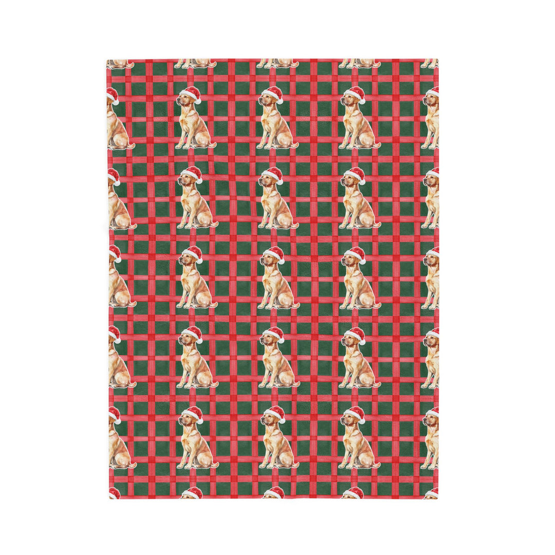 Yellow Labrador Christmas Velveteen Plush Blanket, Red Green Plaid, Santa Dog Throw