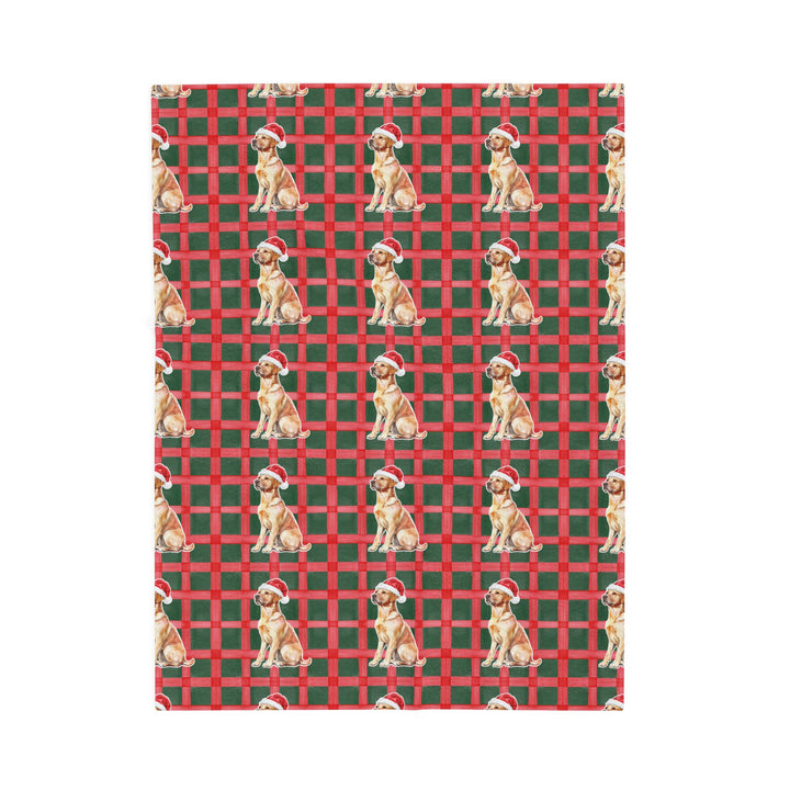 Yellow Labrador Christmas Velveteen Plush Blanket, Red Green Plaid, Santa Dog Throw