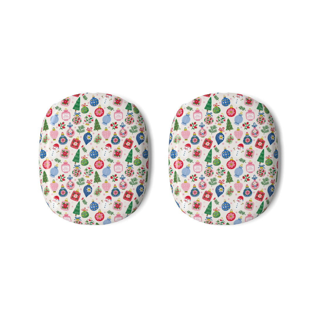 Colorful Christmas Ornament AirPods Max Case Covers, Pink Blue Holiday Ear Cup Shells, Matte or Glossy