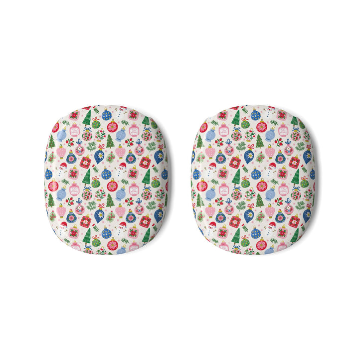 Colorful Christmas Ornament AirPods Max Case Covers, Pink Blue Holiday Ear Cup Shells, Matte or Glossy