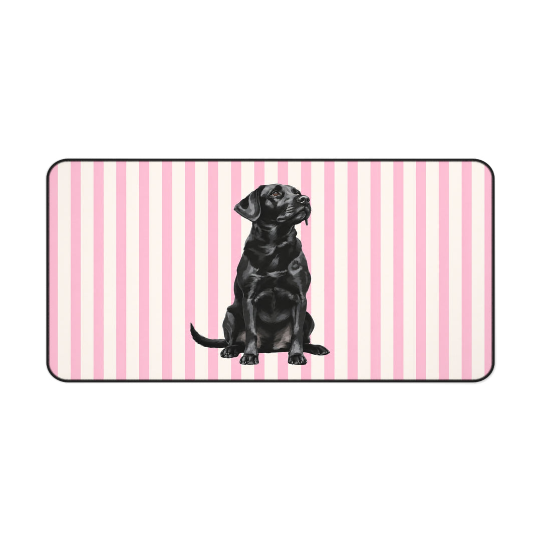 Black Lab Desk Mat, Pink Stripe Labrador Mouse Pad, Lab Mom Gift