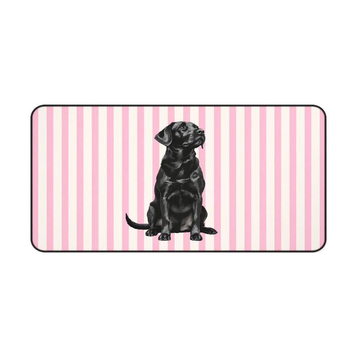 Black Lab Desk Mat, Pink Stripe Labrador Mouse Pad, Lab Mom Gift