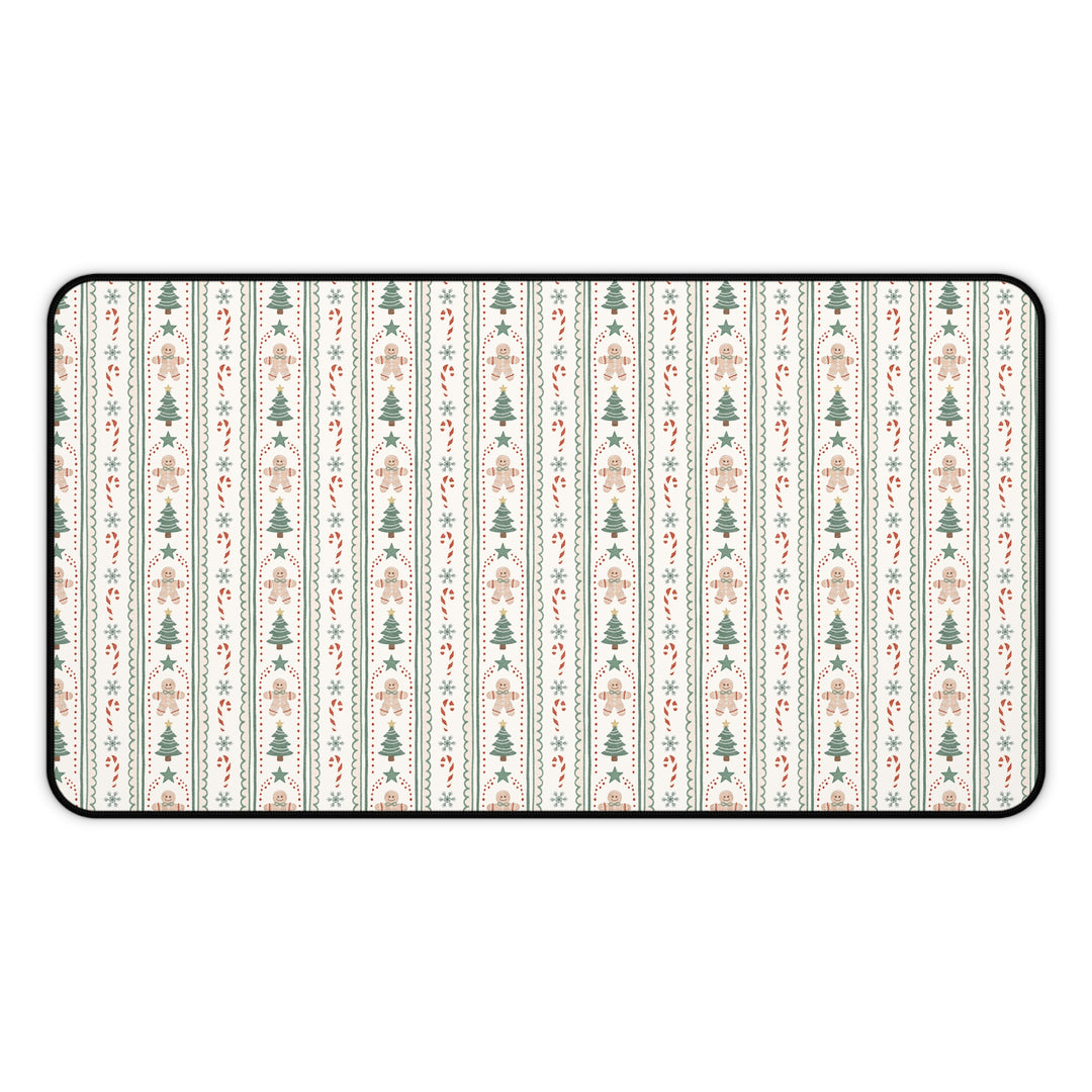 Sage Gingerbread Christmas Desk Mat, Candy Cane Stripe Desk Pad, Vintage Holiday Large Mouse Pad