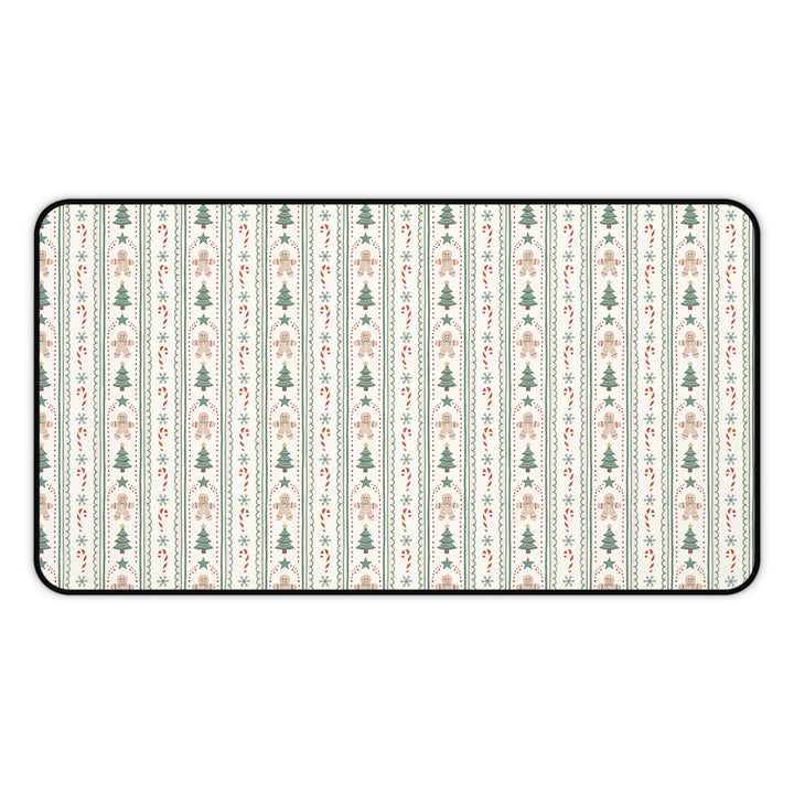 Sage Gingerbread Christmas Desk Mat, Candy Cane Stripe Desk Pad, Vintage Holiday Large Mouse Pad