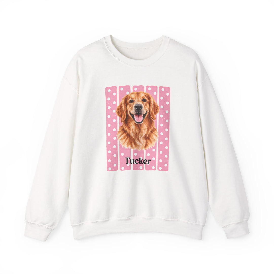 Custom Watercolor Dog Sweatshirt with Name, Pink Polka Dot Stripes