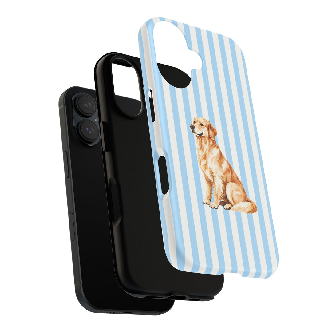 Golden Retriever iPhone Case, Blue Stripe Tough Phone Cover, Golden Retriever Mom Gift