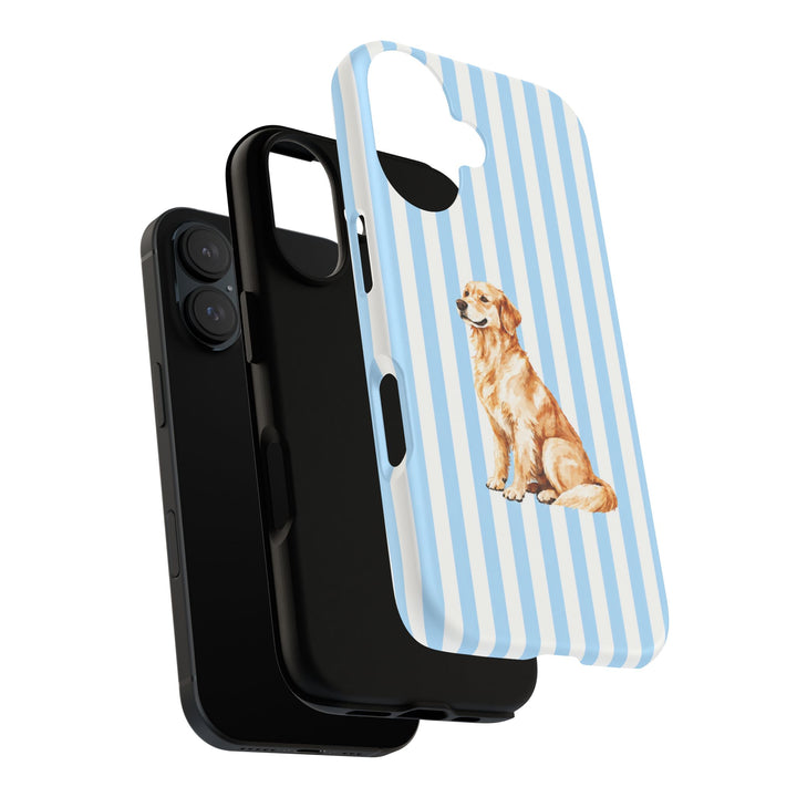 Golden Retriever iPhone Case, Blue Stripe Tough Phone Cover, Golden Retriever Mom Gift