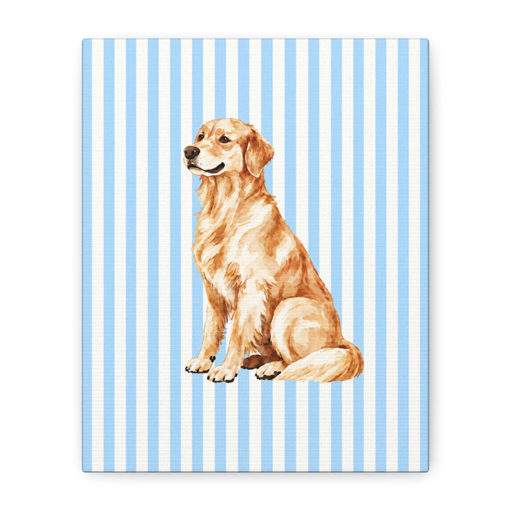 Golden Retriever Canvas Wall Art, Blue Stripe Stretched Canvas, Golden Retriever Mom Gift