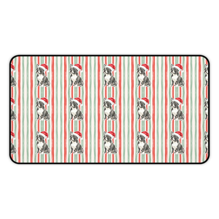 French Bulldog Christmas Desk Mat, Red Sage Stripes, Santa Dog Desk Pad