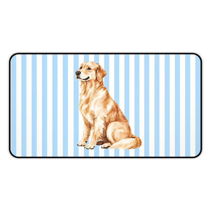 Golden Retriever Desk Mat, Blue Stripe Dog Mouse Pad, Golden Retriever Mom Gift