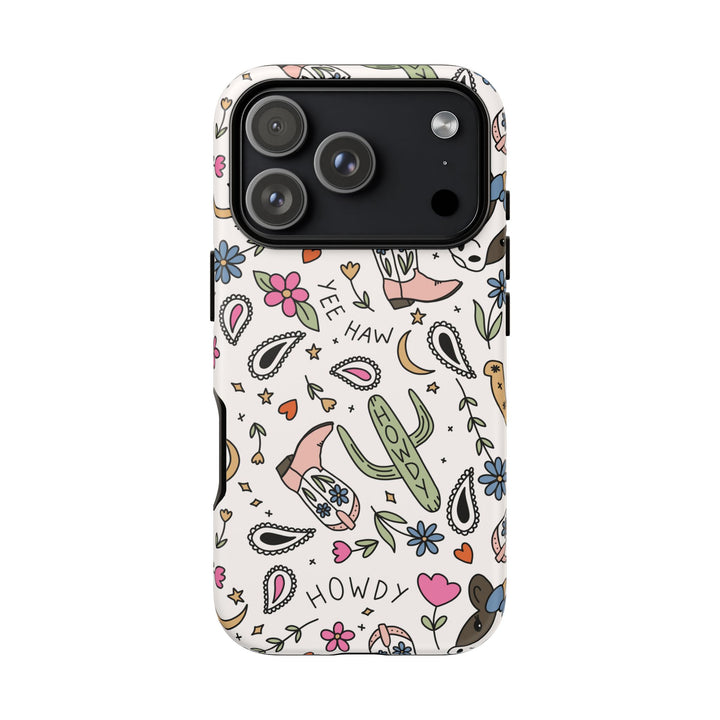 Western Cowgirl Tough iPhone Case, Pink Cowboy Boots and Howdy Phone Cover, Matte or Glossy