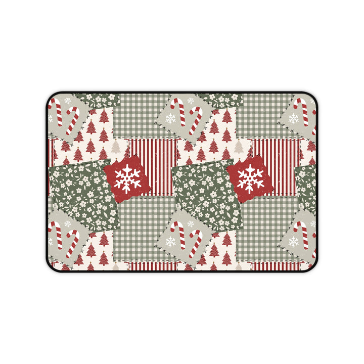 Christmas Patchwork Desk Mat, Red and Sage Floral Gingham Desk Pad, Holiday Large Mouse Pad