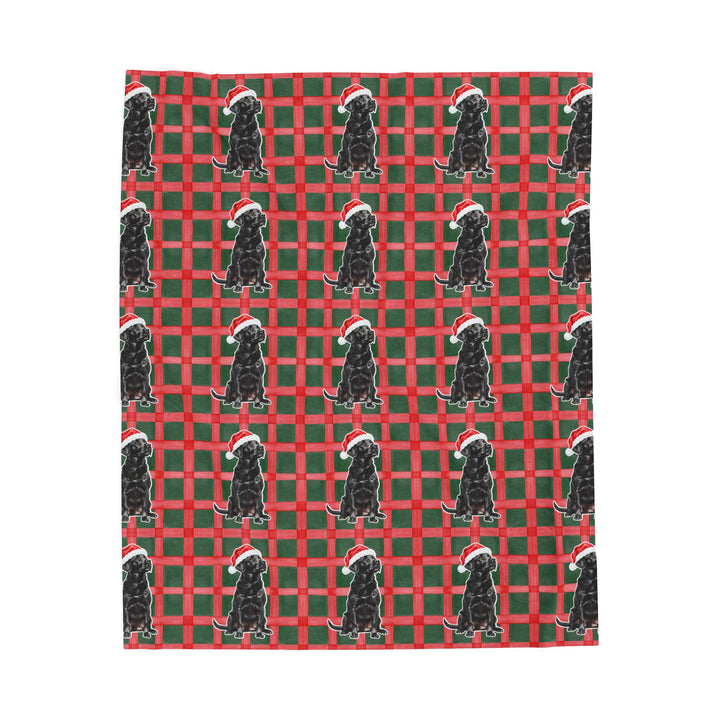 Black Labrador Christmas Velveteen Plush Blanket, Red Green Plaid, Santa Dog Throw