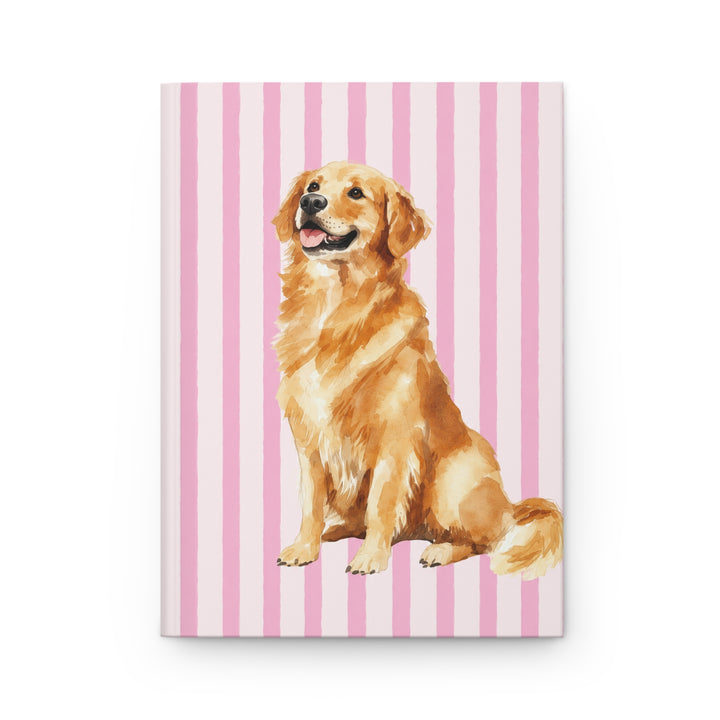 Golden Retriever Journal, Pink Stripe Hardcover Notebook, Golden Retriever Mom Gift, Golden Mama, New Puppy Gift