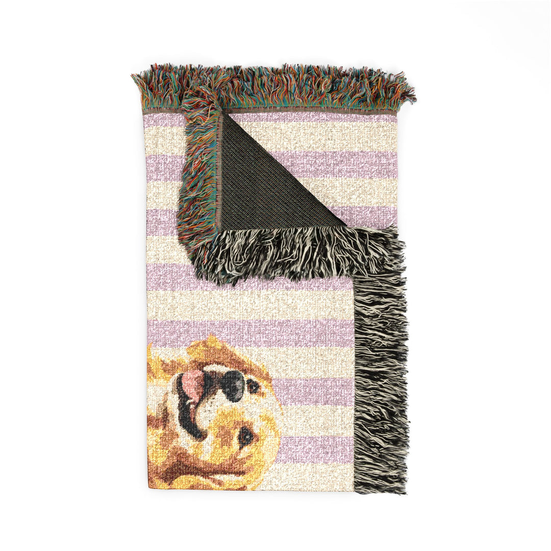 Golden Retriever Woven Blanket, Pink Stripe Cotton Throw, Golden Retriever Mom Gift, 60 x 50