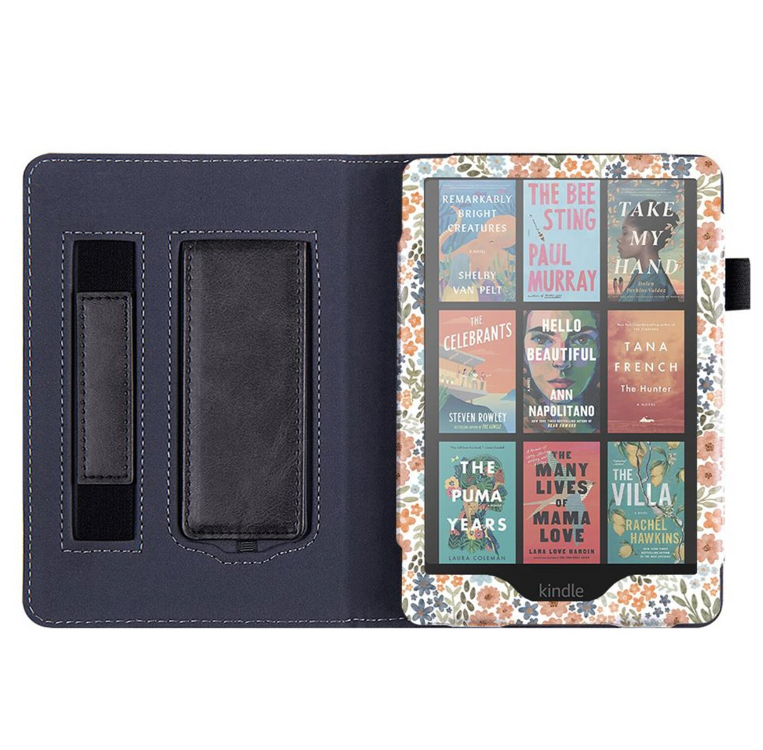 Watercolor Floral Kindle Case with Stand & Hand Strap