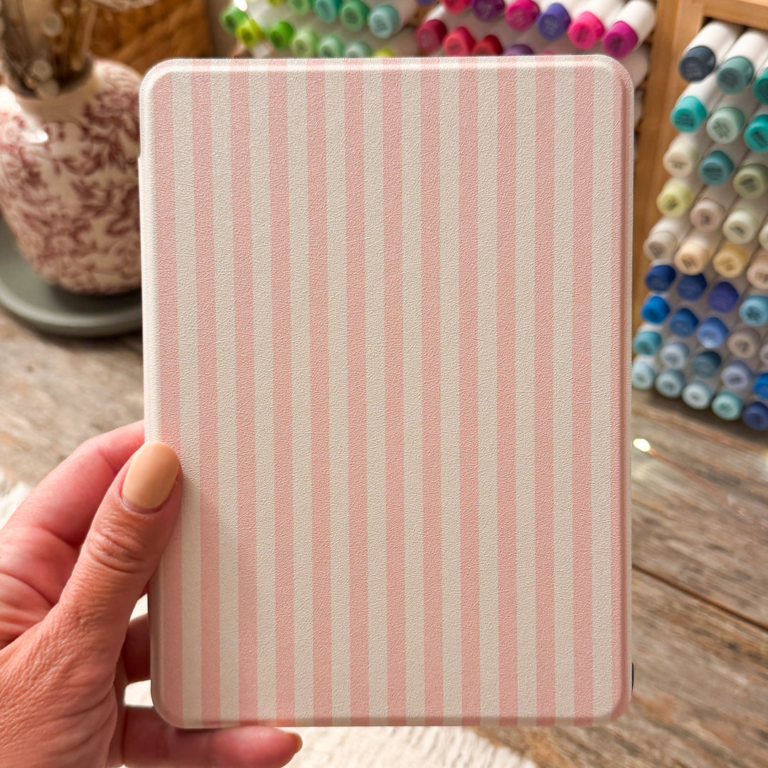 Ivory Pink Stripes Kindle Case for 12th Gen Paperwhite & Colorsoft