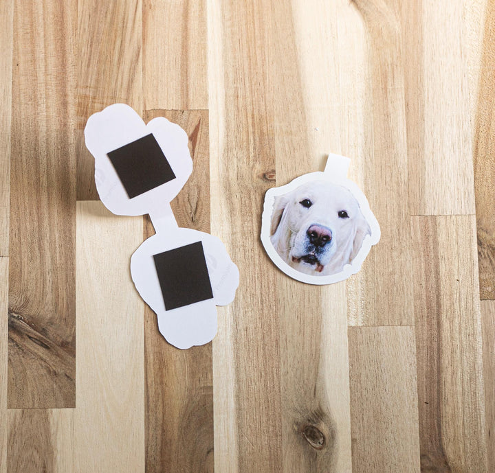 Custom pet photo bookmarks showing magnetic backs