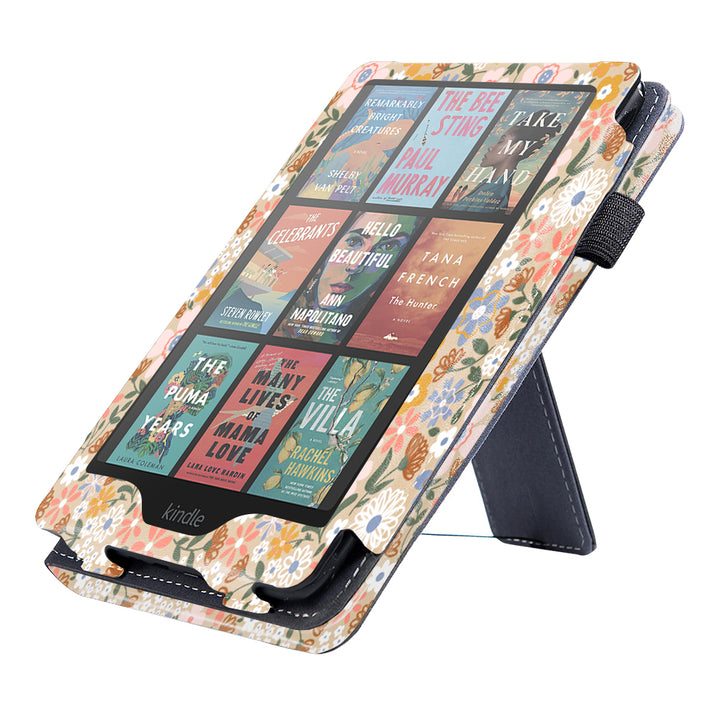 Blue & Yellow Floral Kindle Case with Stand & Hand Strap