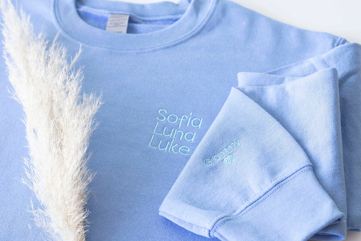 Custom Embroidered Sweatshirt for Mother's Day, Embroidered Mom Sweatshirt with Kids Names, Sleeve Kids Names, Personalized PRP97C X