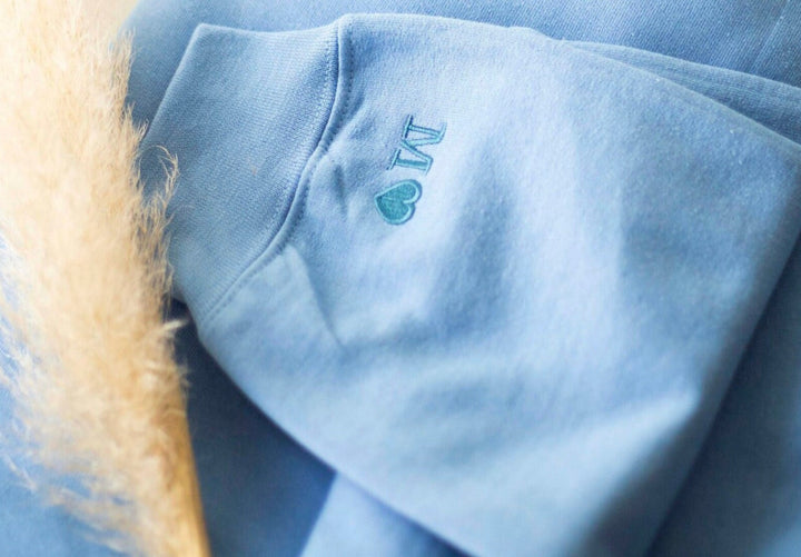 Custom Embroidered Roman Numeral Crewneck Sweatshirt, Couples Gifts Anniversary Gifts, Sleeve Embroidered Couples Sweatshirts ROP97C