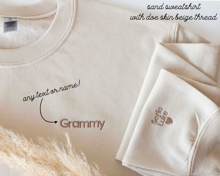 Custom Embroidered Sweatshirt for Mother's Day, Embroidered Mom Sweatshirt with Kids Names, Sleeve Kids Names, Personalized PRP97C X