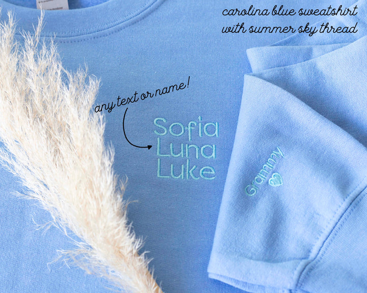 Custom Embroidered Sweatshirt for Mother's Day, Embroidered Mom Sweatshirt with Kids Names, Sleeve Kids Names, Personalized PRP97C X