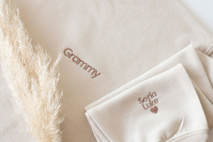 Custom Embroidered Sweatshirt for Mother's Day, Embroidered Mom Sweatshirt with Kids Names, Sleeve Kids Names, Personalized PRP97C X
