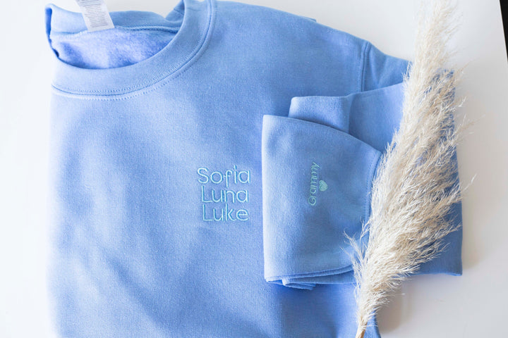 Custom Embroidered Sweatshirt for Mother's Day, Embroidered Mom Sweatshirt with Kids Names, Sleeve Kids Names, Personalized PRP97C X