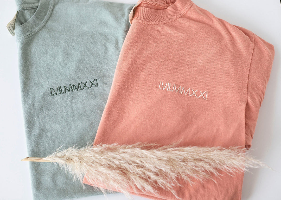 Roman Numeral Embroidered T shirt, Personalized Gifts for Couples, Embroidered Roman numeral Tee, Anniversary Gifts Couples ROP97C X