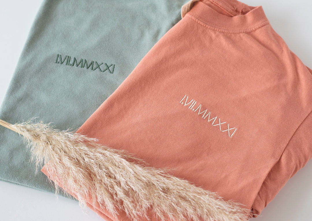 Roman Numeral Embroidered T shirt, Personalized Gifts for Couples, Embroidered Roman numeral Tee, Anniversary Gifts Couples ROP97C X