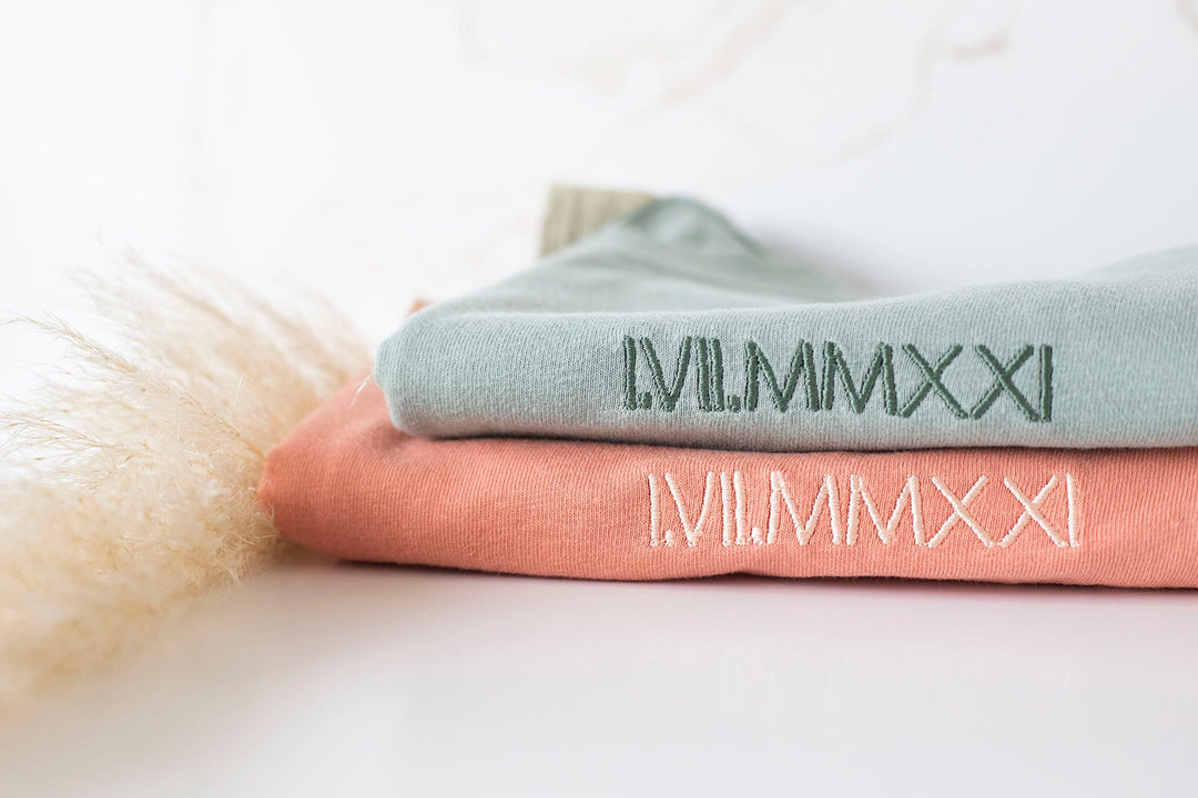 Roman Numeral Embroidered T shirt, Personalized Gifts for Couples, Embroidered Roman numeral Tee, Anniversary Gifts Couples, ROP97C X