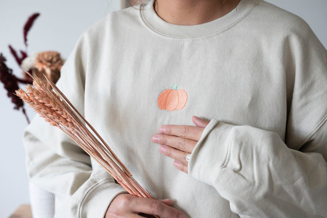 Embroidered Pumpkin Sweatshirt, Embroidered Fall Sweatshirt, Halloween Crewneck, Thanksgiving Sweatshirt, Trendy Fall Sweatshirt, MP1-C-U-97