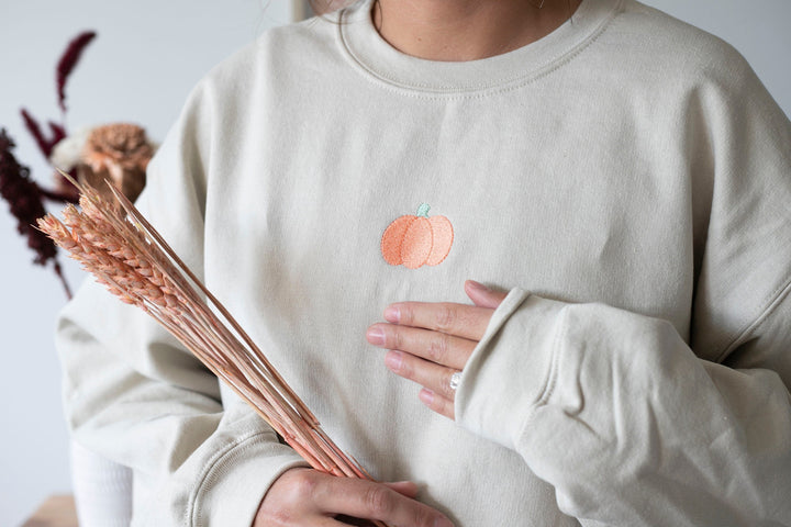 Embroidered Pumpkin Sweatshirt, Embroidered Fall Sweatshirt, Halloween Crewneck, Thanksgiving Sweatshirt, Trendy Fall Sweatshirt, MP1-C-U-97
