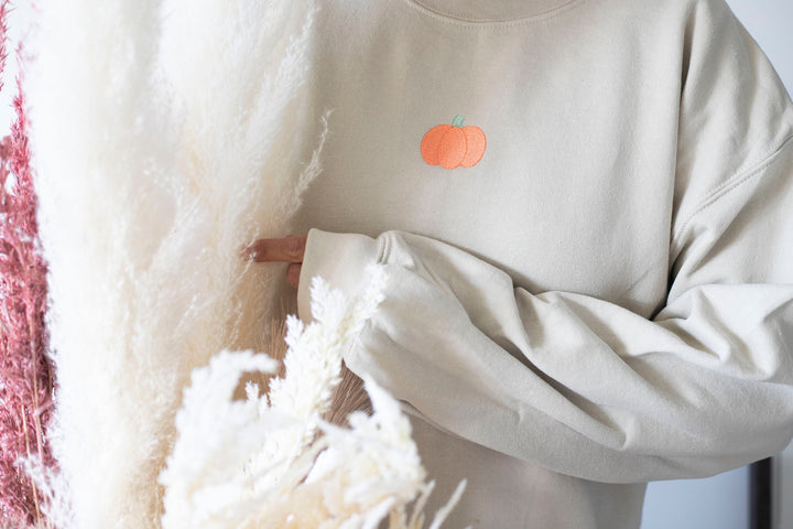 Embroidered Pumpkin Sweatshirt, Embroidered Fall Sweatshirt, Halloween Crewneck, Thanksgiving Sweatshirt, Trendy Fall Sweatshirt, MP1-C-U-97