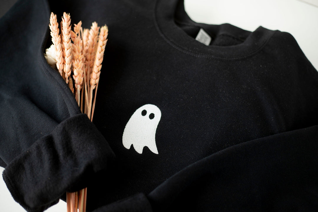 Embroidered Ghost Sweatshirt, Embroidered Fall Sweatshirt, Halloween Crewneck Sweatshirt, Ghost Sweatshirt, Trendy Sweatshirt, G3-C-97
