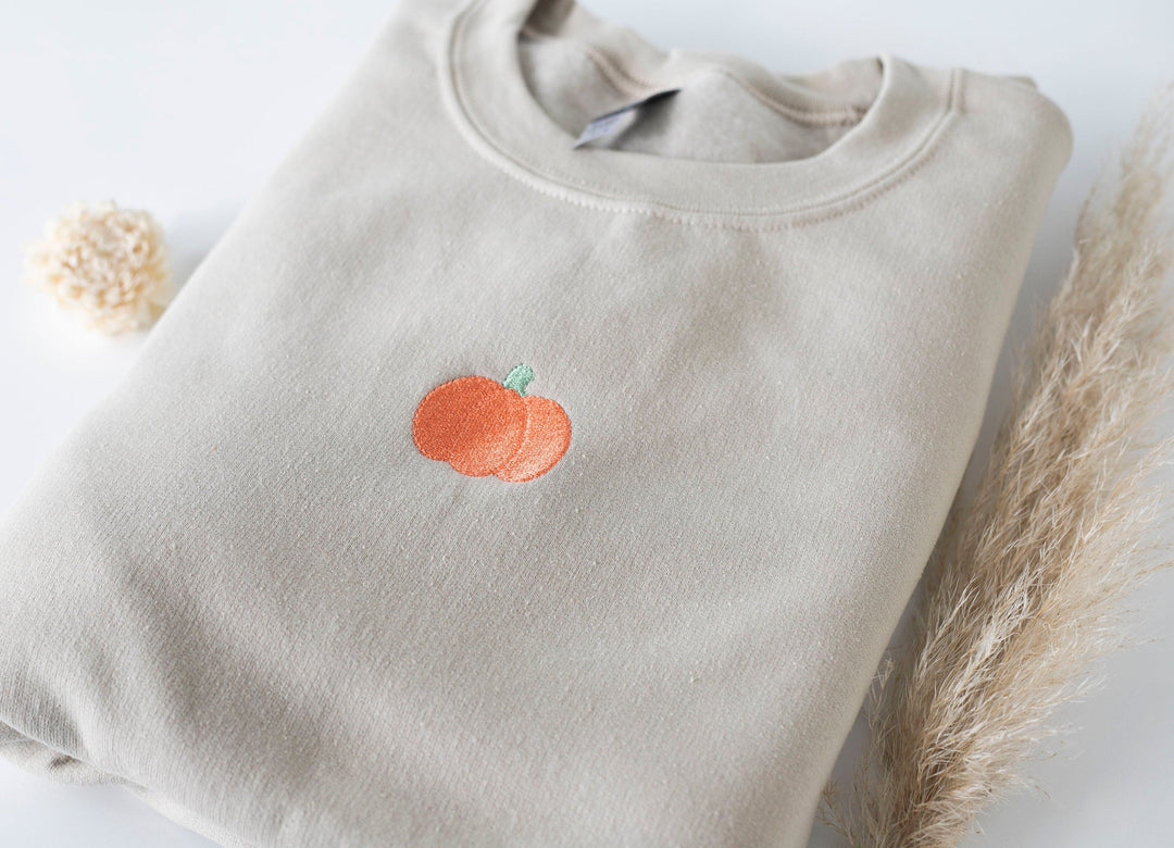 Embroidered Pumpkin Sweatshirt, Embroidered Fall Sweatshirt, Halloween Crewneck, Thanksgiving Sweatshirt, Trendy Fall Sweatshirt, MP1-C-U-97