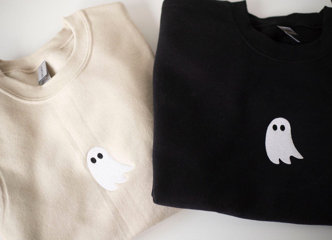 Embroidered Cute Ghost Sweatshirt, Embroidered Fall Sweatshirt, Halloween Sweatshirt, Ghost Sweatshirt, Trendy Sweatshirt Crewneck, G3-C-97