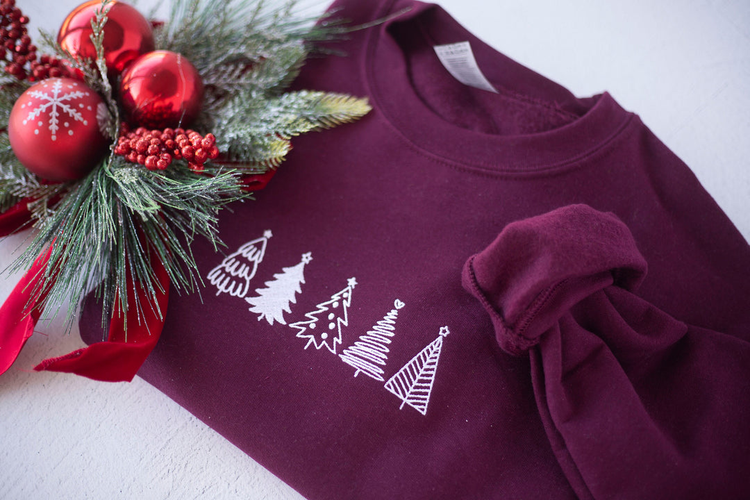 Embroidered Christmas Trees Sweatshirt, Christmas Crewneck Sweatshirt, Cute Christmas Gifts, Christmas Outfit, Christmas Gifts, TREE-C-196