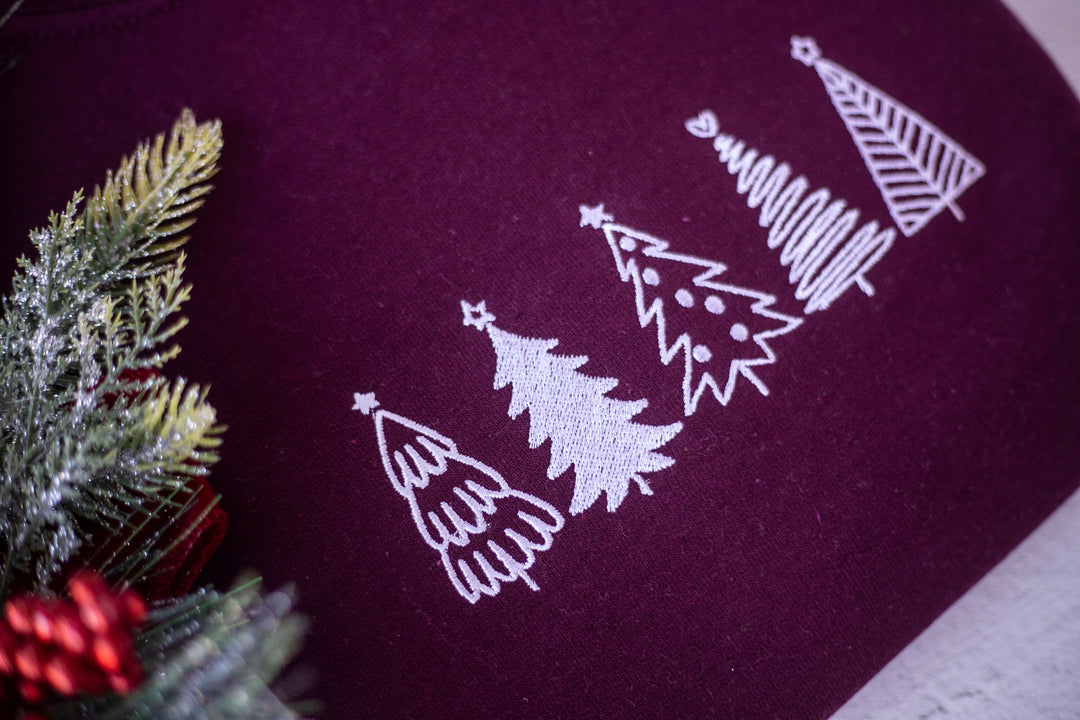 Embroidered Christmas Trees Sweatshirt, Christmas Crewneck Sweatshirt, Cute Christmas Gifts, Christmas Outfit, Christmas Gifts, TREE-C-196