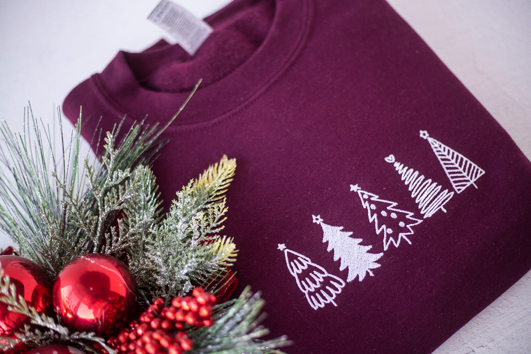 Embroidered Christmas Trees Sweatshirt, Christmas Crewneck Sweatshirt, Cute Christmas Gifts, Christmas Outfit, Christmas Gifts, TREE-C-196