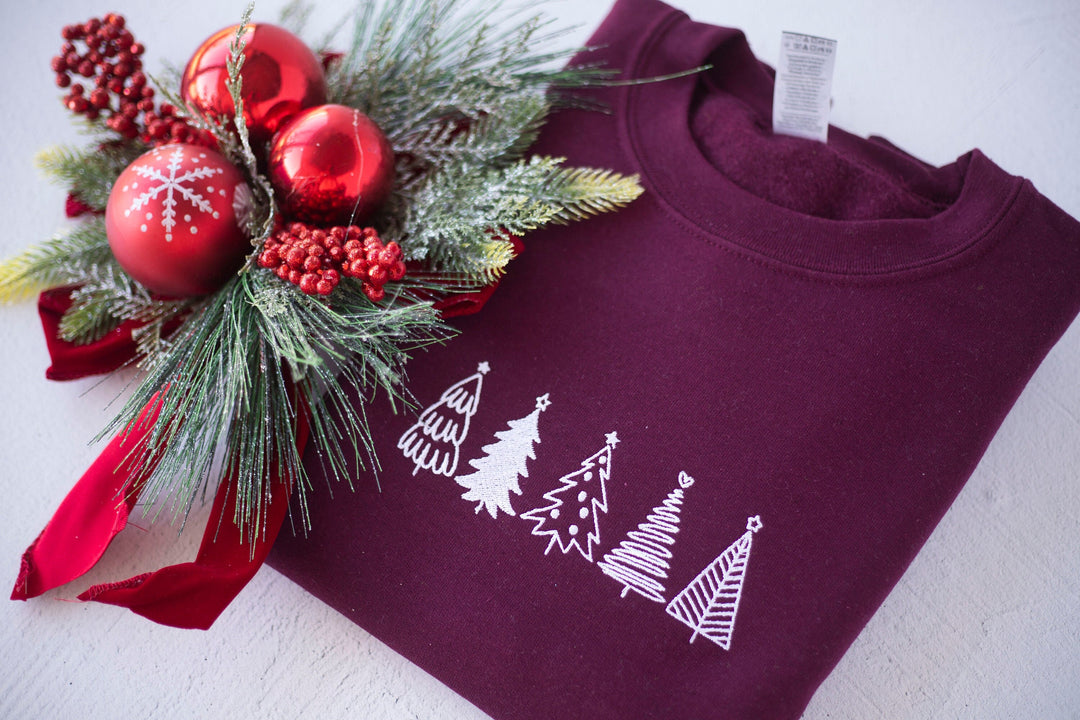 Embroidered Christmas Trees Sweatshirt, Christmas Crewneck Sweatshirt, Cute Christmas Gifts, Christmas Outfit, Christmas Gifts, TREE-C-196