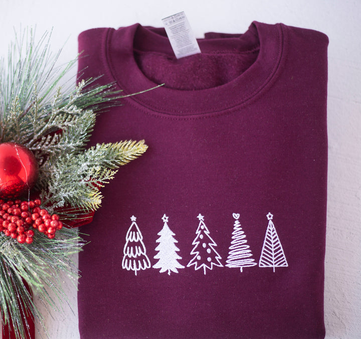Embroidered Christmas Trees Sweatshirt, Christmas Crewneck Sweatshirt, Cute Christmas Gifts, Christmas Outfit, Christmas Gifts, TREE-C-196