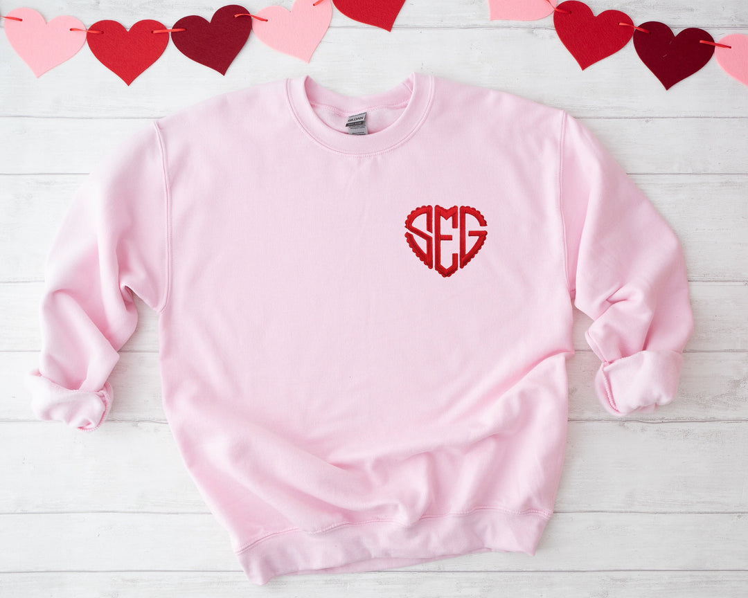 Custom Embroidered Valentines Day Sweatshirt, Valentines Day Heart Monogram Crewneck or Hoodie, Custom Embroidered Heart Sweatshirt SMP97C X