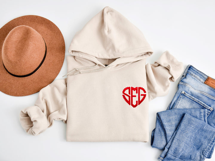 Custom Embroidered Valentines Day Sweatshirt, Valentines Day Heart Monogram Crewneck or Hoodie, Custom Embroidered Heart Sweatshirt SMP97C