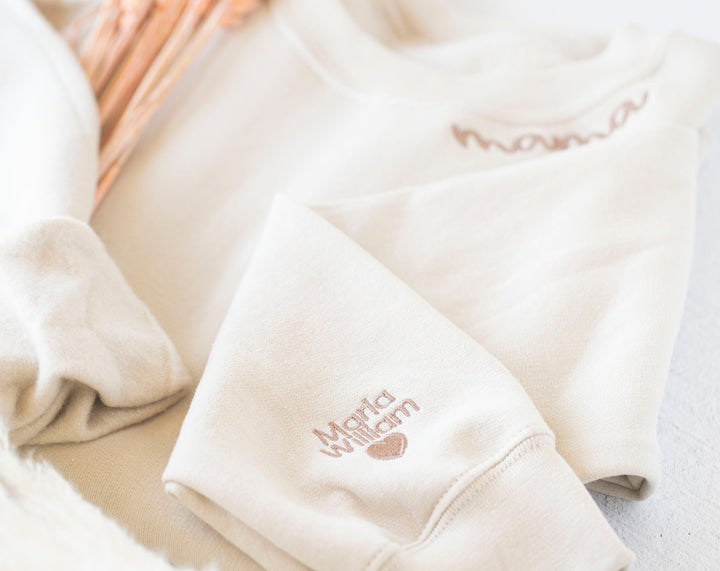 Custom Collar and Sleeve Embroidered Sweatshirt, Embroidered Mom Grandmother Sweatshirt with Kids Names Kids Names, Personalized NEN97C, X