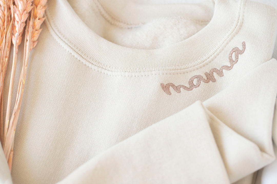Custom Collar and Sleeve Embroidered Sweatshirt, Embroidered Mom Grandmother Sweatshirt with Kids Names Kids Names, Personalized NEN97C X