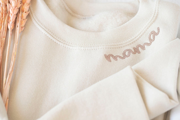 Custom Collar and Sleeve Embroidered Sweatshirt, Embroidered Mom Grandmother Sweatshirt with Kids Names Kids Names, Personalized NEN97C X