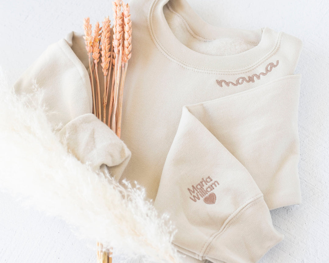 Custom Collar and Sleeve Embroidered Sweatshirt, Christmas Gifts for Grandmother Grandma Gigi Mimi Nanny Grammy Granny Lolli Nana NEN97C X