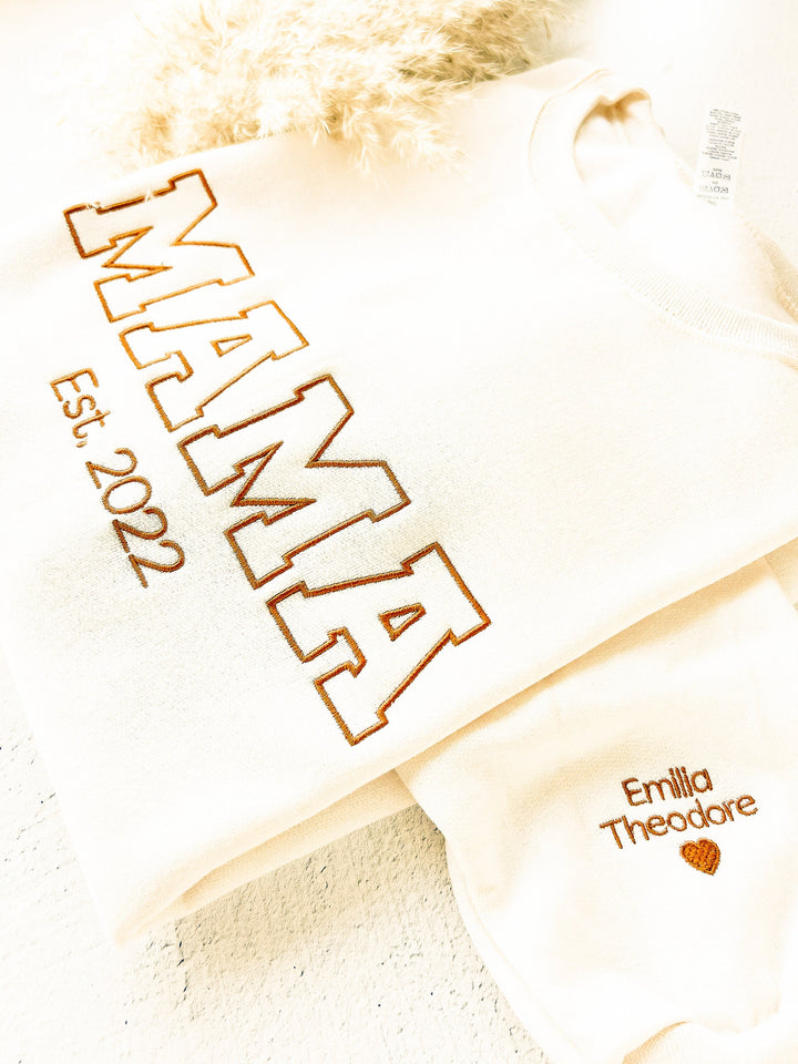 Custom Embroidered Crewneck, Sleeve Mama Grammy Embroidered Crew, Embroidered Mom mama Grandmother Sweatshirt with Kids Names CMC250C X